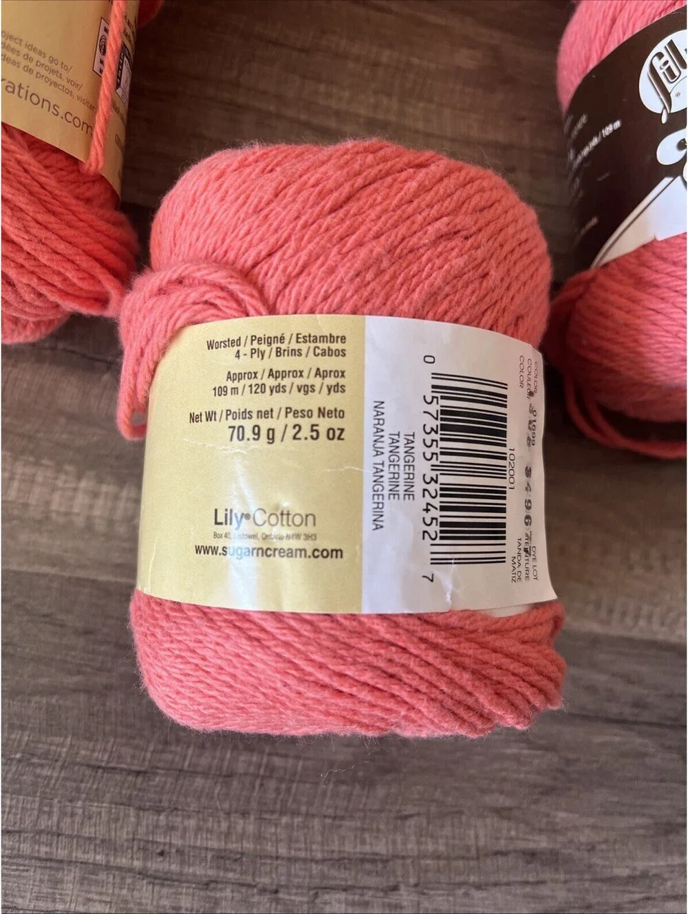 Lily Sugar' n Cream Yarn 01699 TANGERINE 2.5oz Crochet Knitting Approx 900 Yards